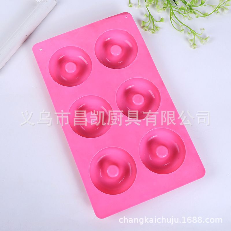 创意硅胶6连甜甜圈蛋糕模具圆形带柱硅胶模果冻模 diy甜品慕斯模
