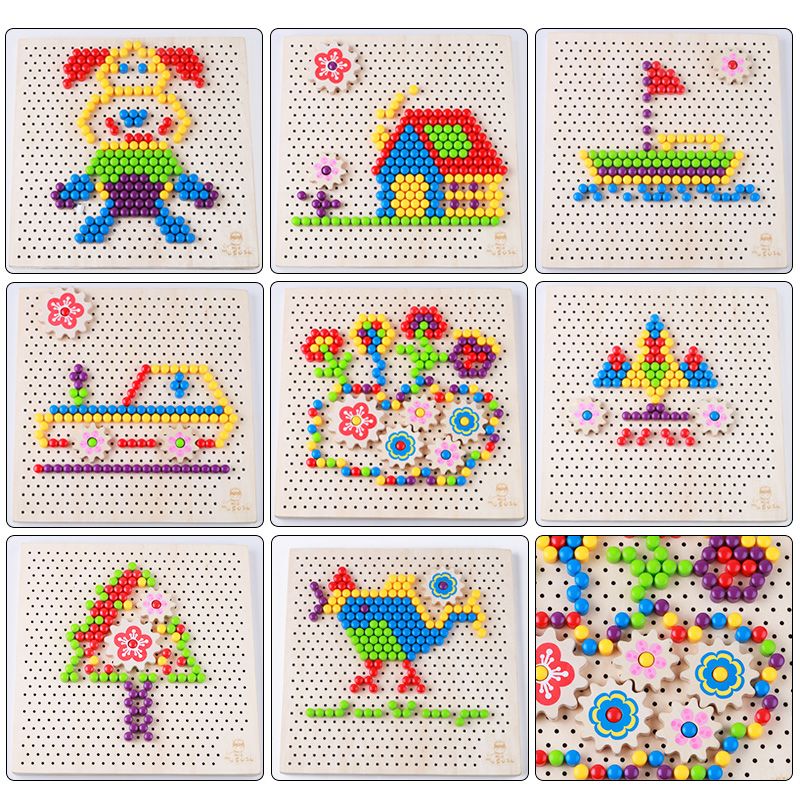 Babies can exercise their hand-eye coordination, logical thinking ability and creative imagination through the mushroom nail game. It combines education with entertainment and enables them to learn and grow while having fun. Colorful mushroom nail platter game details Picture