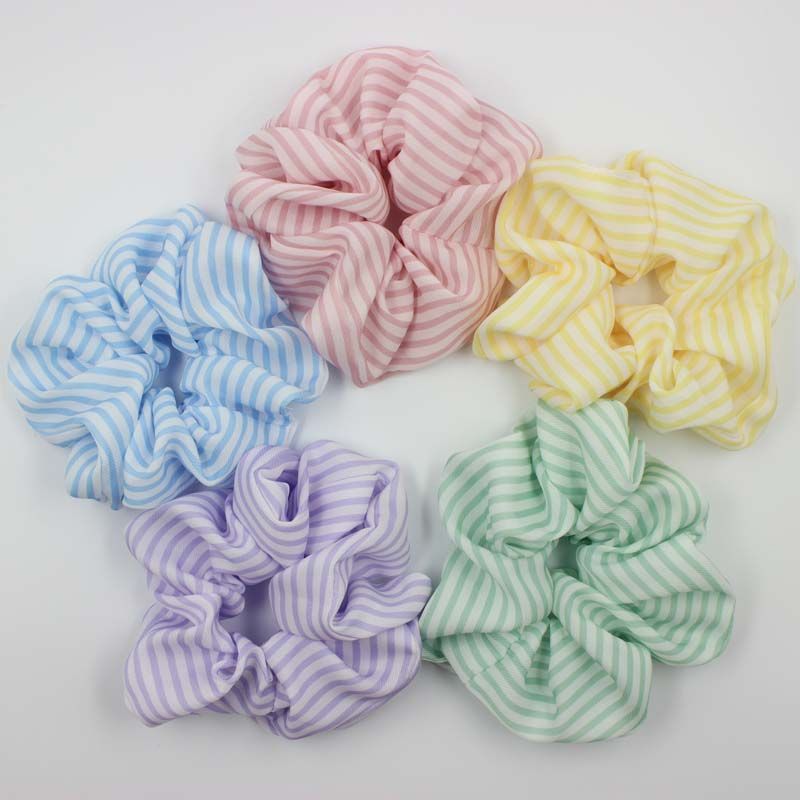 韩版简约条纹小清新多色丸子头扎头花弹力大肠圈发 饰网红