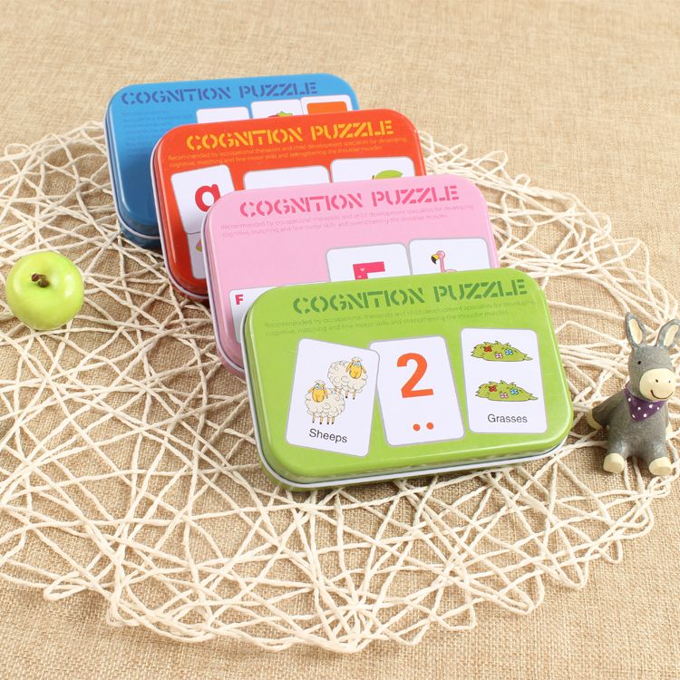 Wooden toys, educational puzzles, intellectual early education puzzles, parent-child games, exercise hand-eye coordination, iron box card matching, 8 types of toys Specification image