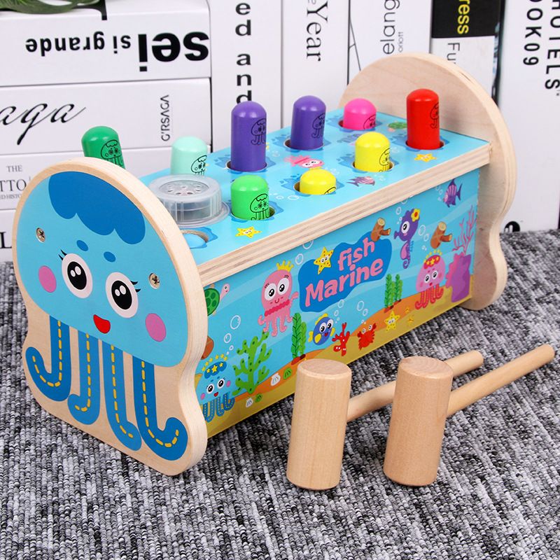 Fun children's wooden ocean whac-a-Mole tapping game, double-hammer hand-eye coordination exercise, baby reaction and intelligence toy Application Scenario