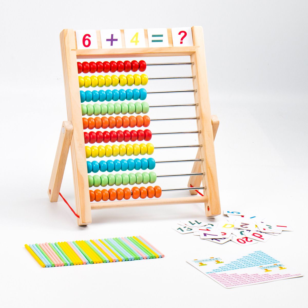 Wooden 10-file multi-functional arithmetic calculation rack p.65 Children's pre-school mathematical calculation abacus early education educational toy