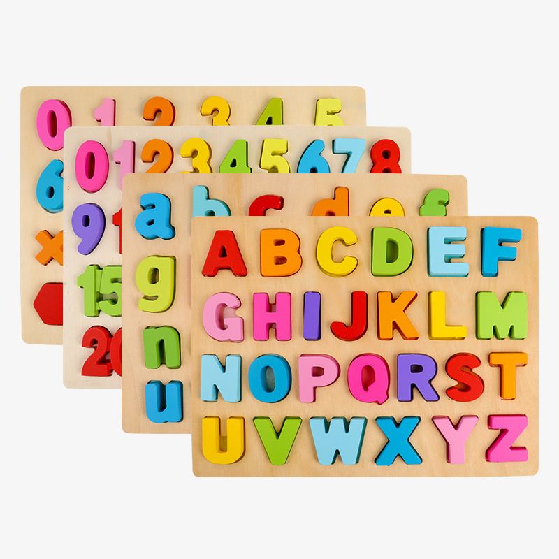 Wooden children's number and letter matching board, baby color and shape recognition puzzle board, early education and intelligence toy details Picture