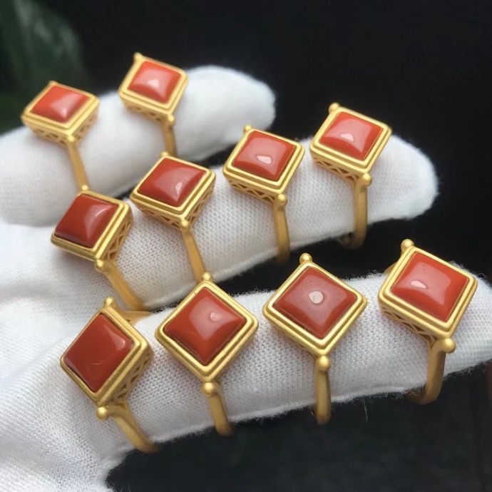 Bright crystal jewelry, natural South Red 925 silver hinged ring, simple and versatile for both men and women