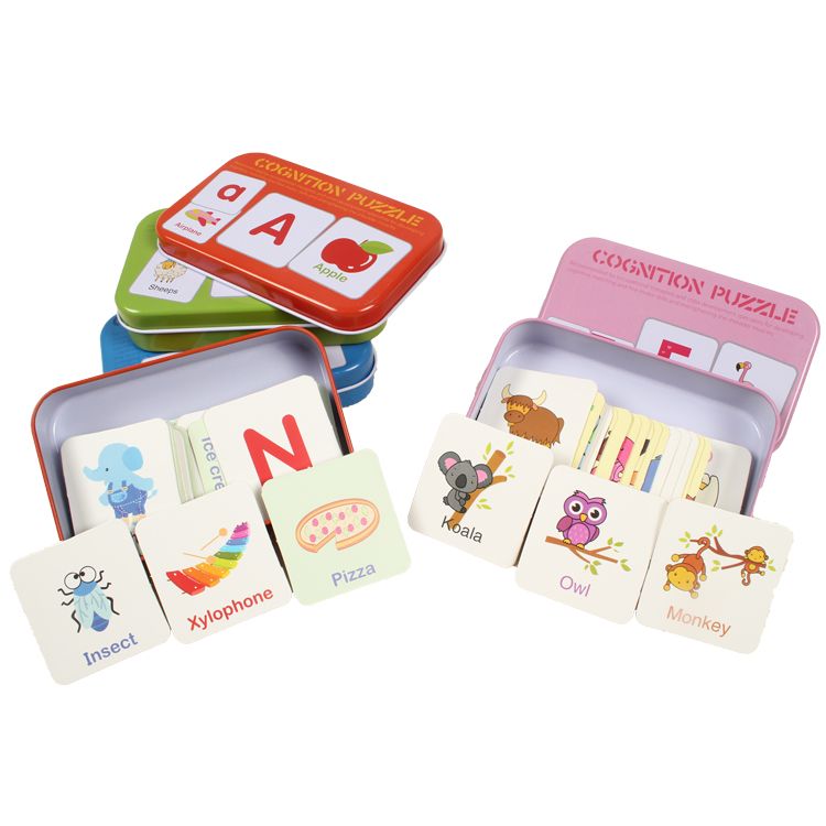 Wooden toys, educational puzzles, intellectual early education puzzles, parent-child games, exercise hand-eye coordination, iron box card matching, 8 types of toys Application Scenario