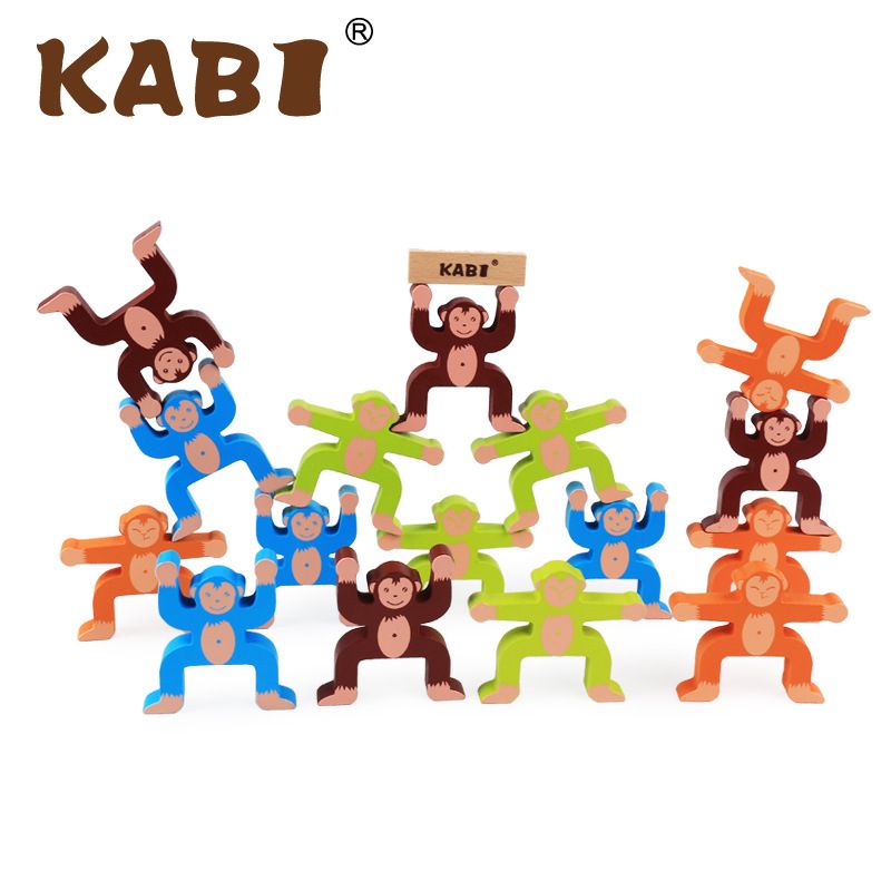 Monkey balance building block game children's puzzle wooden early education toy baby hand-eye coordination balance ability training
