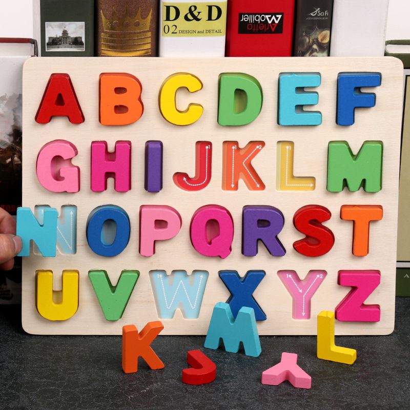 Wooden children's number and letter matching board, baby color and shape recognition puzzle board, early education and intelligence toy Specification image
