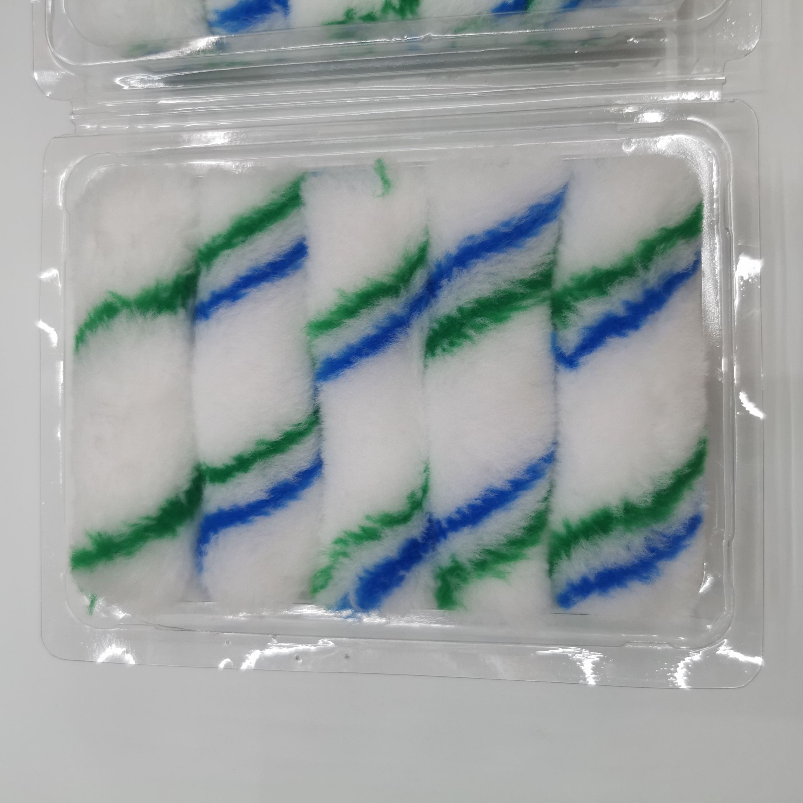Mini small bristle sleeve, 4-inch thumb roller bristle sleeve, wall painting tool, no blind spot roller, one bristle sleeve, blue and green strips, customizable in various specifications and colors Specification image