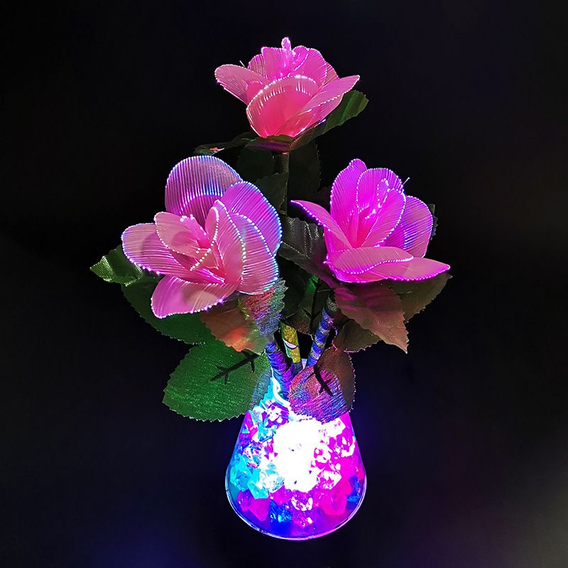LED colorful rose simulation rose automatic discoloration optical fiber flower small night light optical fiber lamp