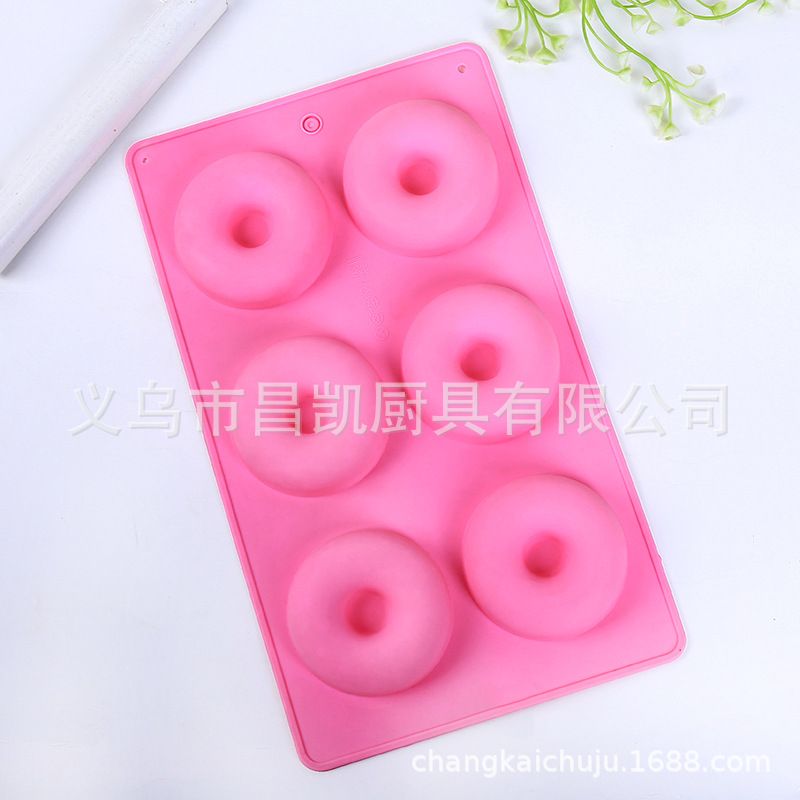 创意硅胶6连甜甜圈蛋糕模具圆形带柱硅胶模果冻模 diy甜品慕斯模产品图