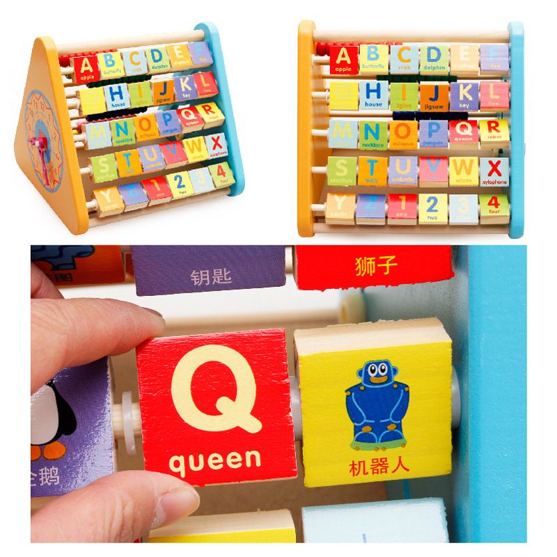 儿童益智木制早教五面学习架玩具拼音数字多功能翻板配对计算架产品图