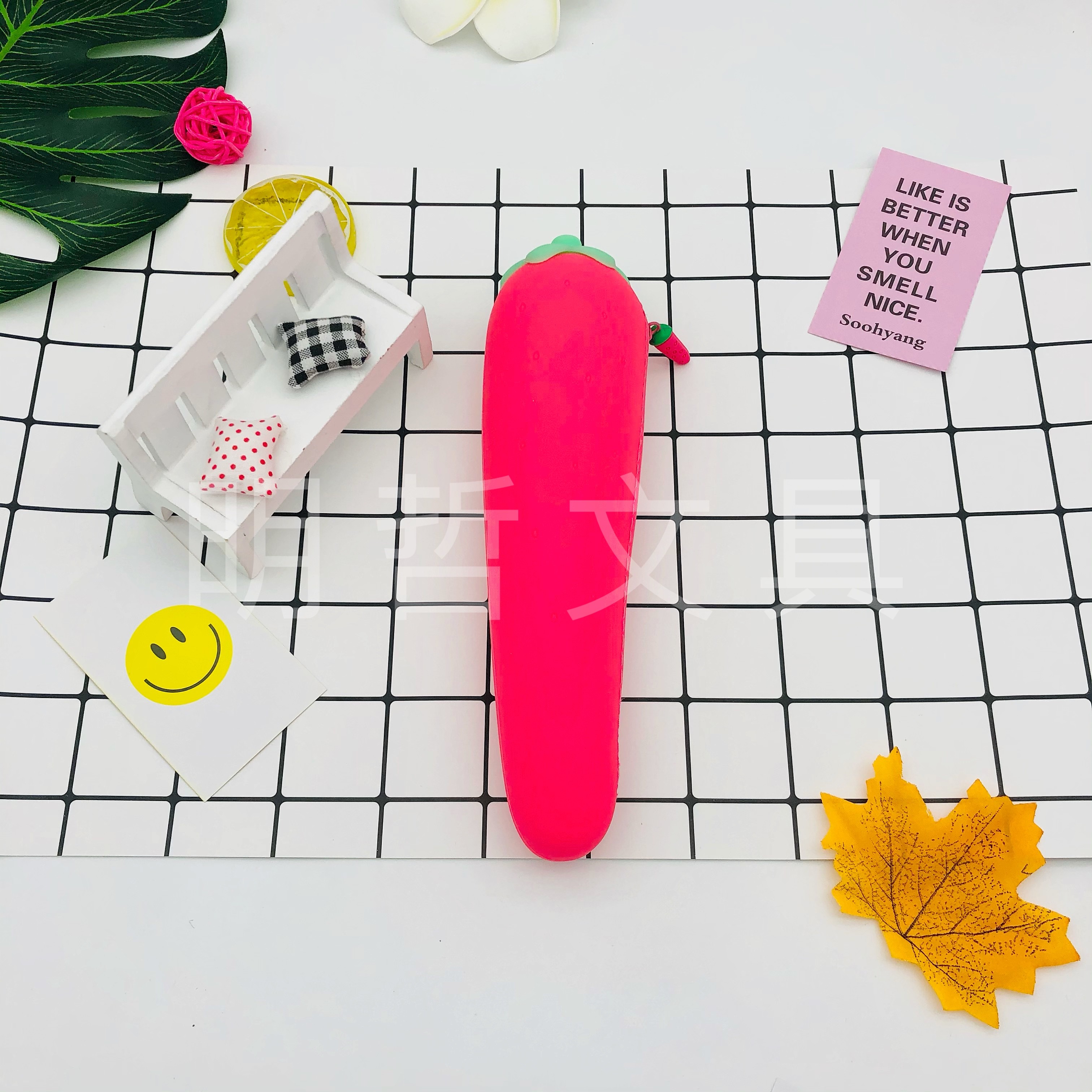 Creative And Cute Soft Plastic Pen Case Cactus Strawberry Style Student Storage Bag full figure