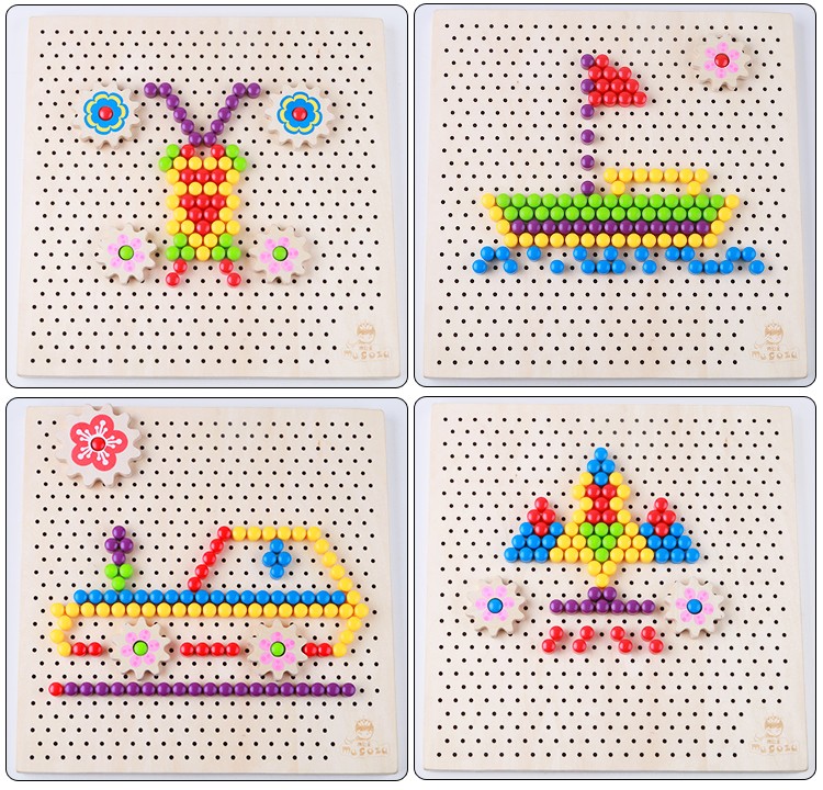 Babies can exercise their hand-eye coordination, logical thinking ability and creative imagination through the mushroom nail game. It combines education with entertainment and enables them to learn and grow while having fun. Colorful mushroom nail platter game pic 8