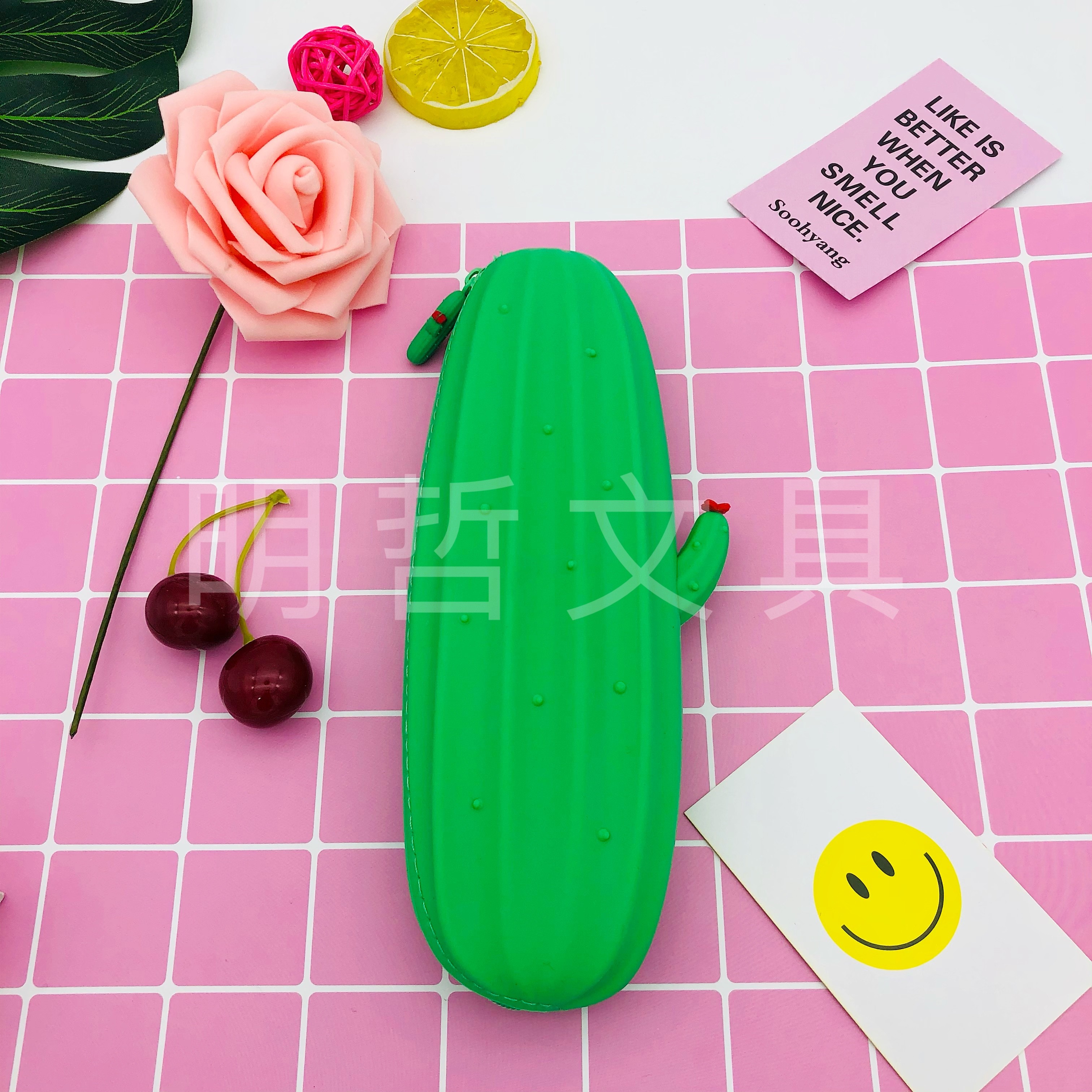 Creative And Cute Soft Plastic Pen Case Cactus Strawberry Style Student Storage Bag undefined