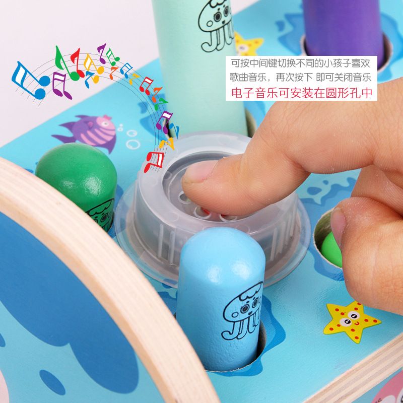 Fun children's wooden ocean whac-a-Mole tapping game, double-hammer hand-eye coordination exercise, baby reaction and intelligence toy Specification image