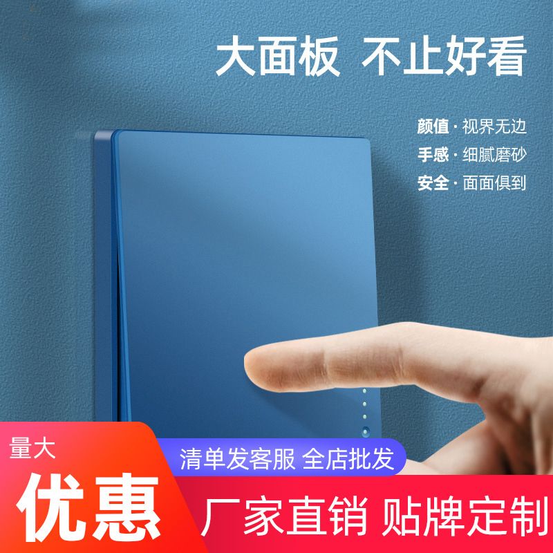 86-type wall switch socket, household concealed installation, blue dual-control, single-control, USB five-hole socket switch panel