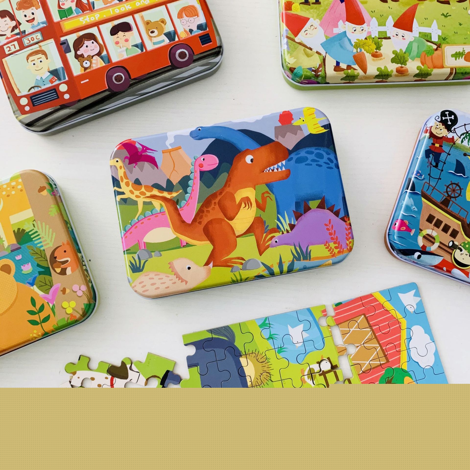 Best-selling product: Wooden 120-piece iron box jigsaw puzzle cartoon children's educational toy board for 0-3-6 years old