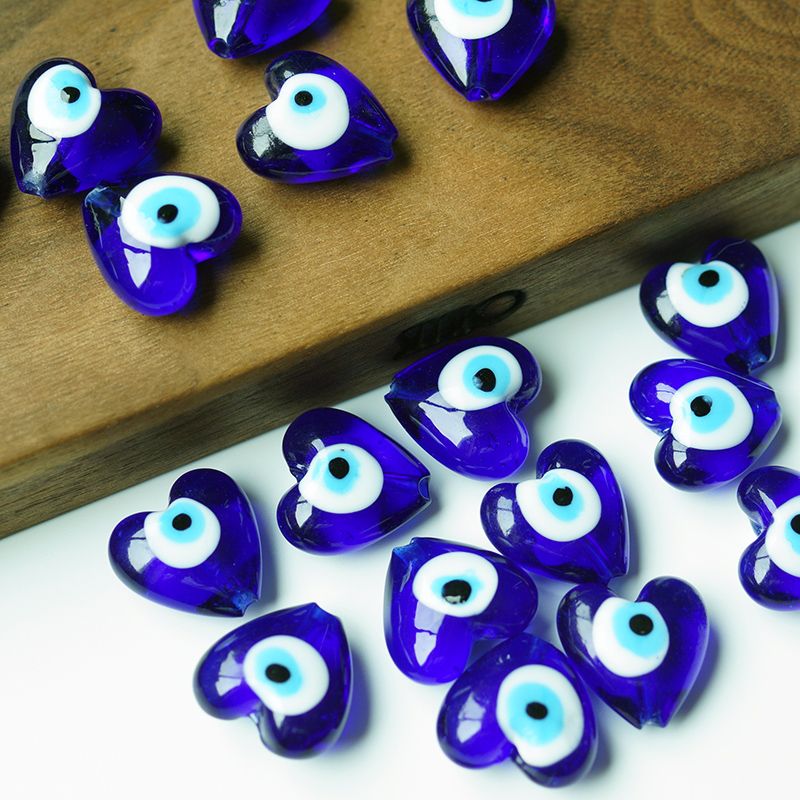 Devil's Eye Blue Eye Accessory Woven Pendant, Glass heart Hole Blue Loose beads in stock Specification image
