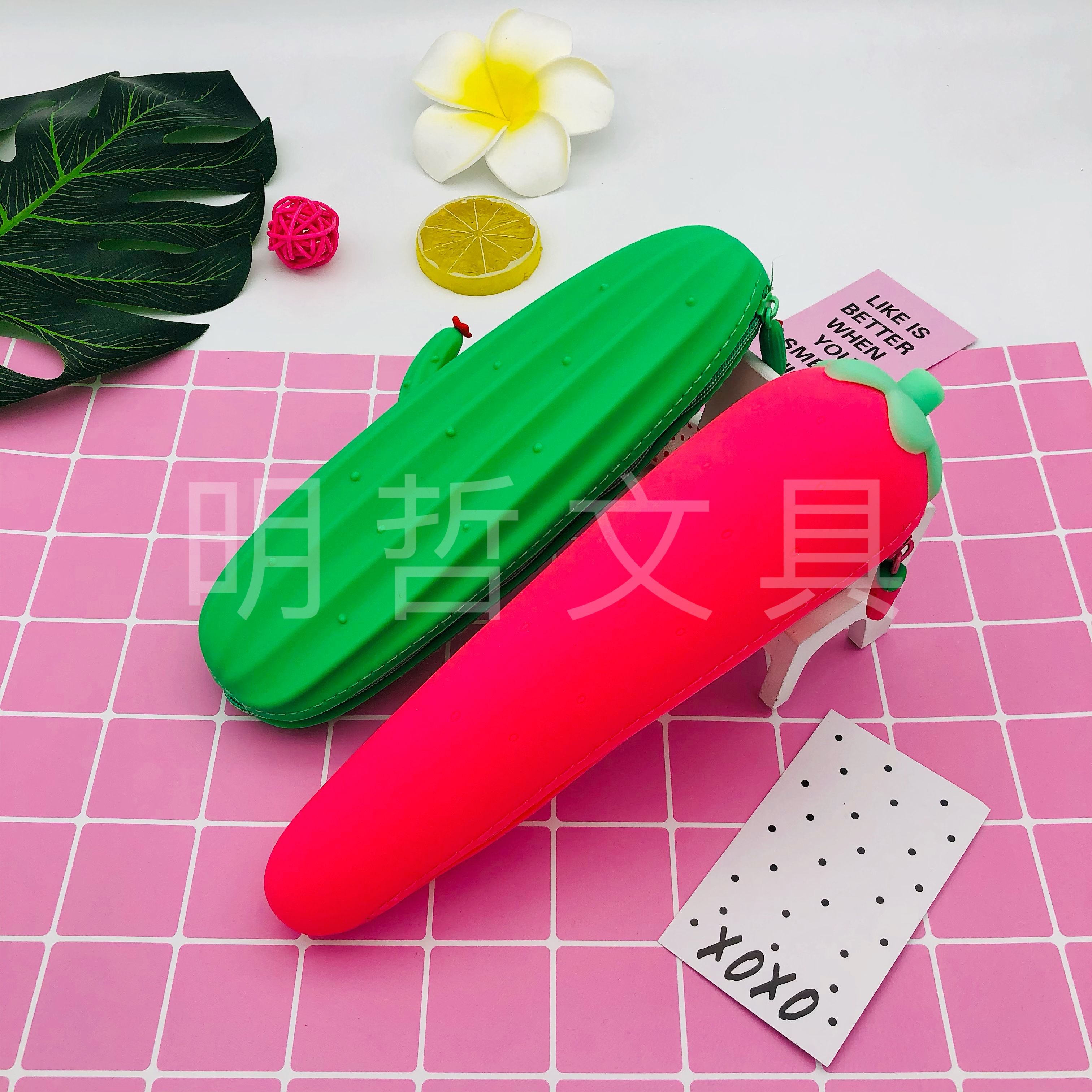 Creative And Cute Soft Plastic Pen Case Cactus Strawberry Style Student Storage Bag details Picture