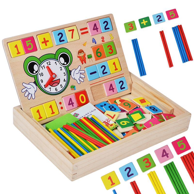 Wooden toys for learning to draw, doodling, writing, education through entertainment, parent-child games, early education, cognitive games, arithmetic ability development, multi-functional calculation learning box details Picture