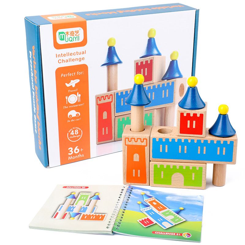 Children's rabbit baby Magic Box, Versatile castle building blocks, wooden educational parent-child interactive tabletop game, educational toys