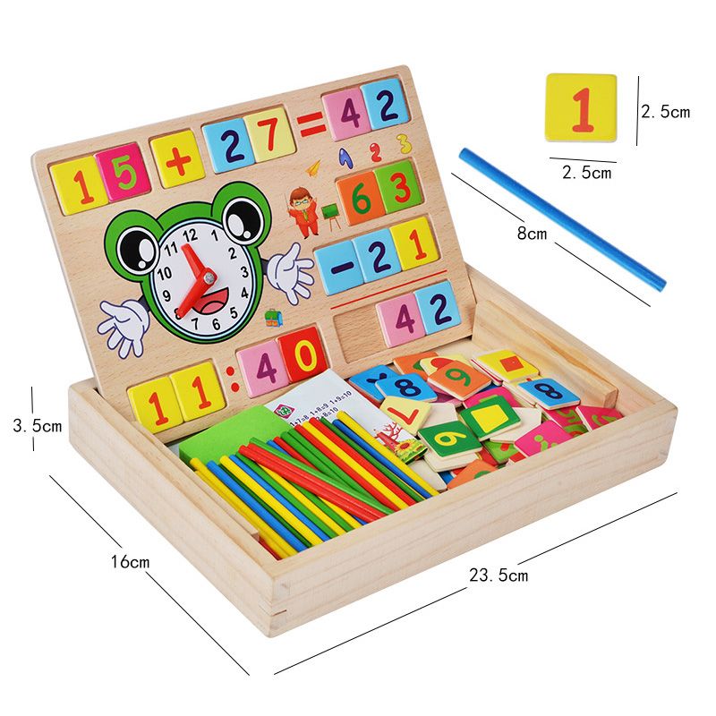 Wooden toys for learning to draw, doodling, writing, education through entertainment, parent-child games, early education, cognitive games, arithmetic ability development, multi-functional calculation learning box Item Picture