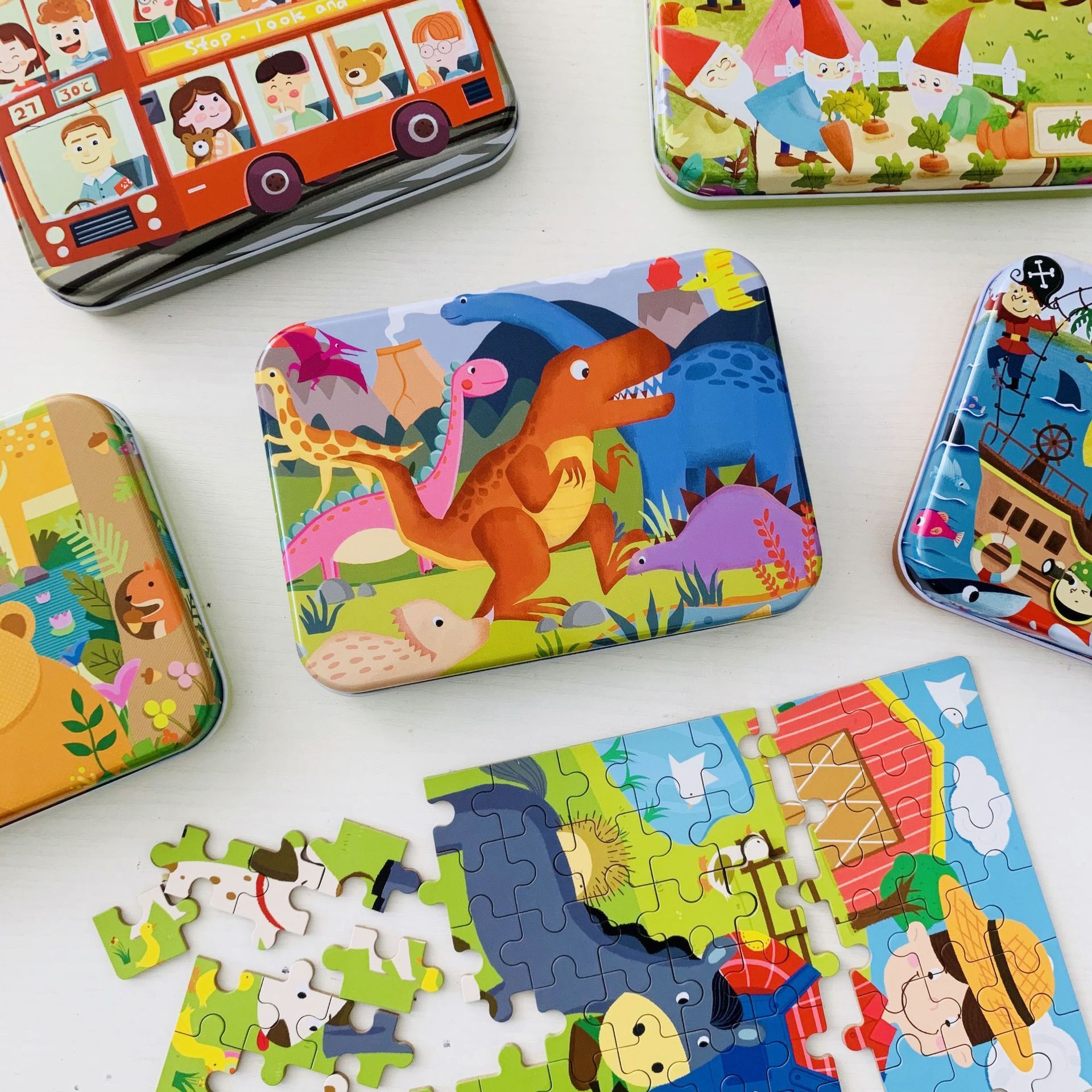 Best-selling product: Wooden 120-piece iron box jigsaw puzzle cartoon children's educational toy board for 0-3-6 years old details Picture