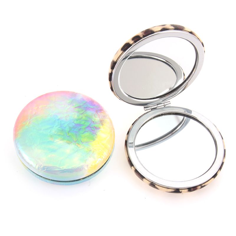 圆型pu蛇皮纹化妆镜金属双面随身携带迷你小镜子