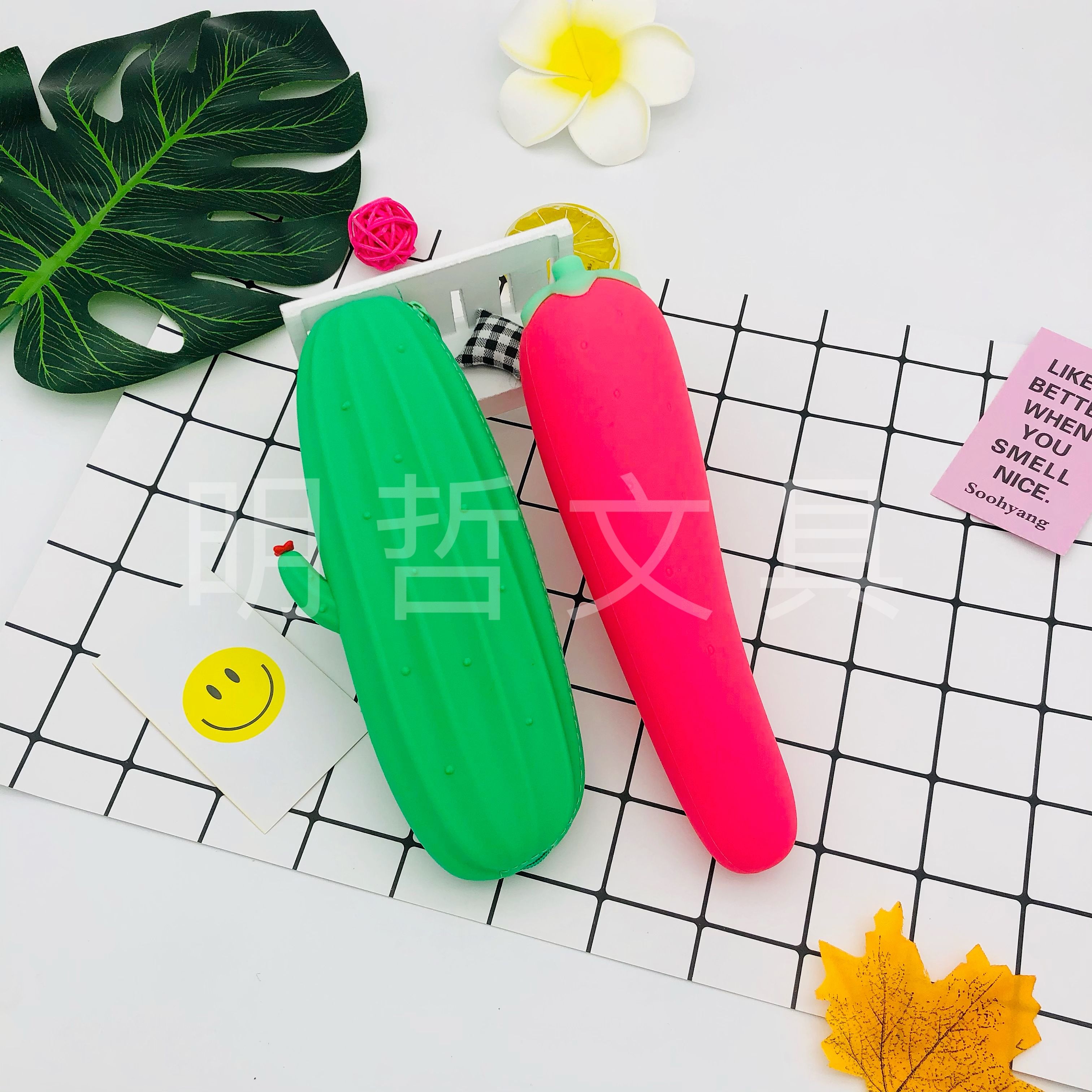 Creative And Cute Soft Plastic Pen Case Cactus Strawberry Style Student Storage Bag Specification drawing