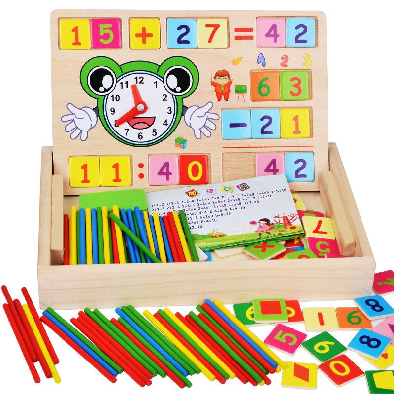 Wooden toys for learning to draw, doodling, writing, education through entertainment, parent-child games, early education, cognitive games, arithmetic ability development, multi-functional calculation learning box