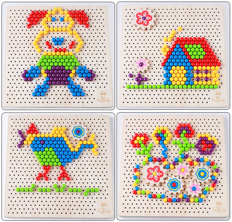 Babies can exercise their hand-eye coordination, logical thinking ability and creative imagination through the mushroom nail game. It combines education with entertainment and enables them to learn and grow while having fun. Colorful mushroom nail platter game pic 7