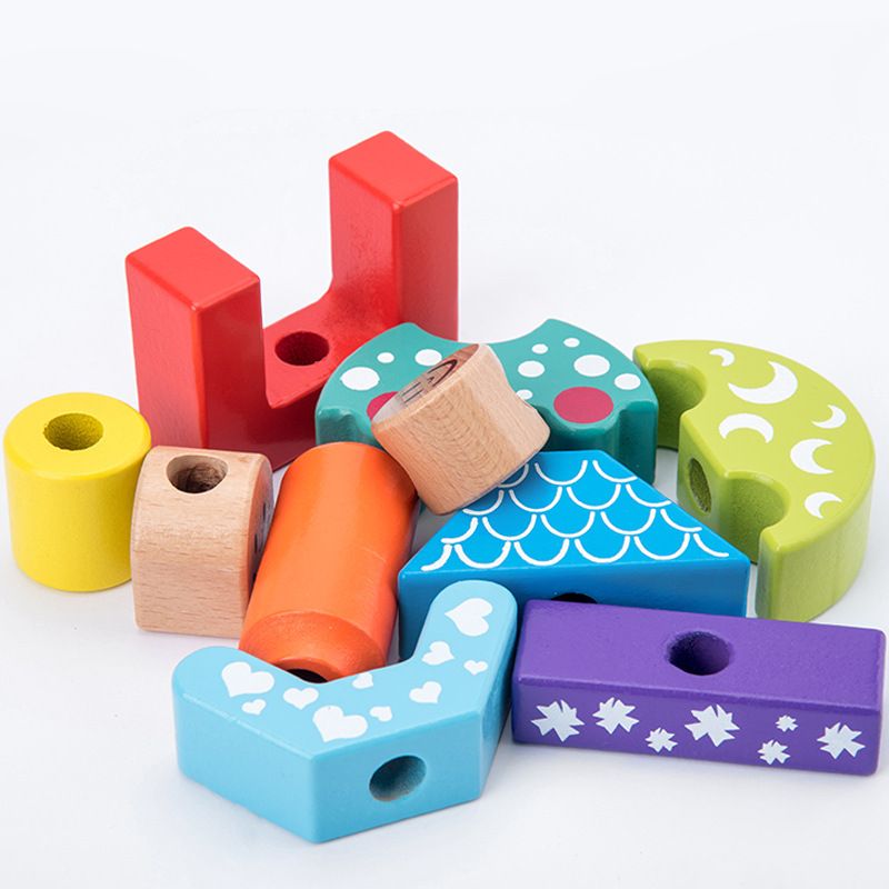 Wooden children's early education intelligence-boosting day and night creative building block tower building blocks shape recognition parent-child interactive toys Specification image