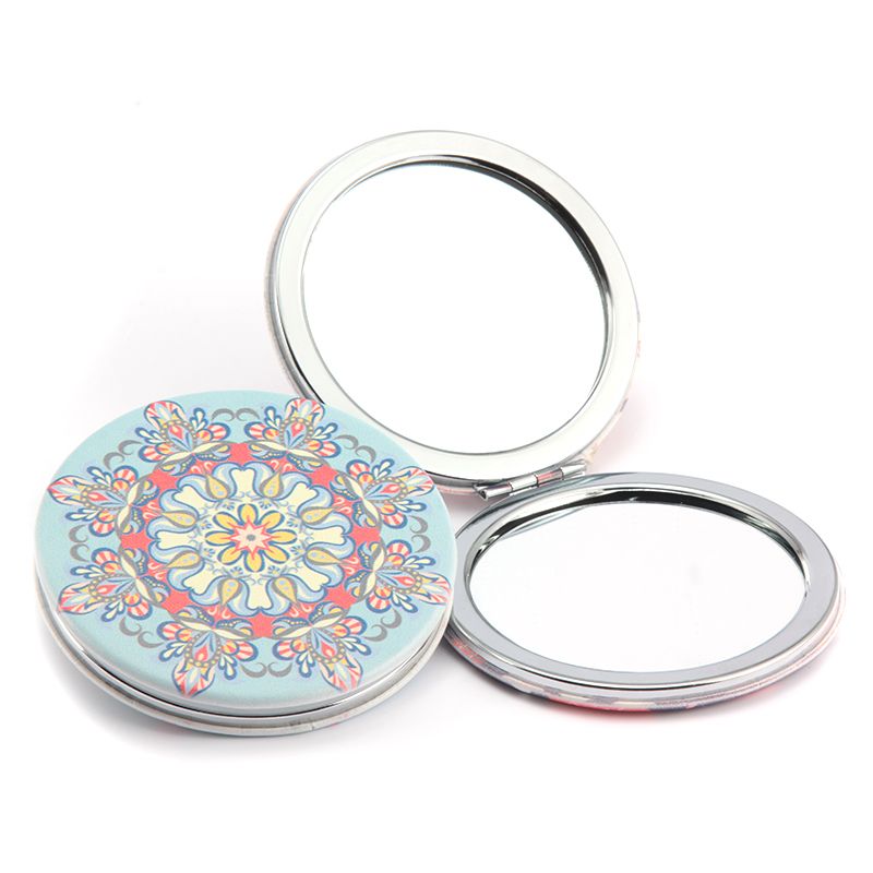 圆形金属pu化妆镜迷你小镜子可来图