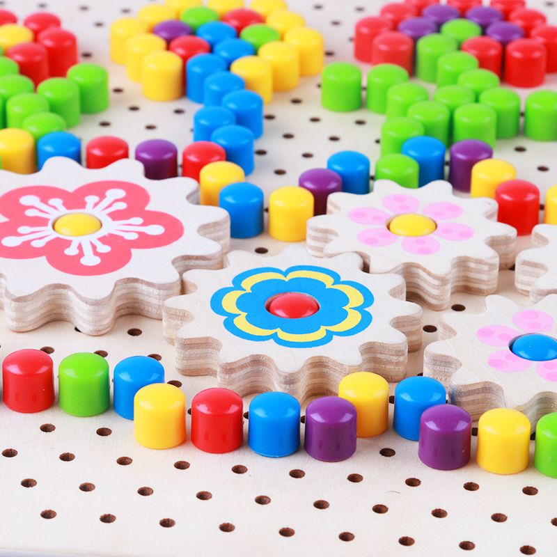 Babies can exercise their hand-eye coordination, logical thinking ability and creative imagination through the mushroom nail game. It combines education with entertainment and enables them to learn and grow while having fun. Colorful mushroom nail platter game Specification image
