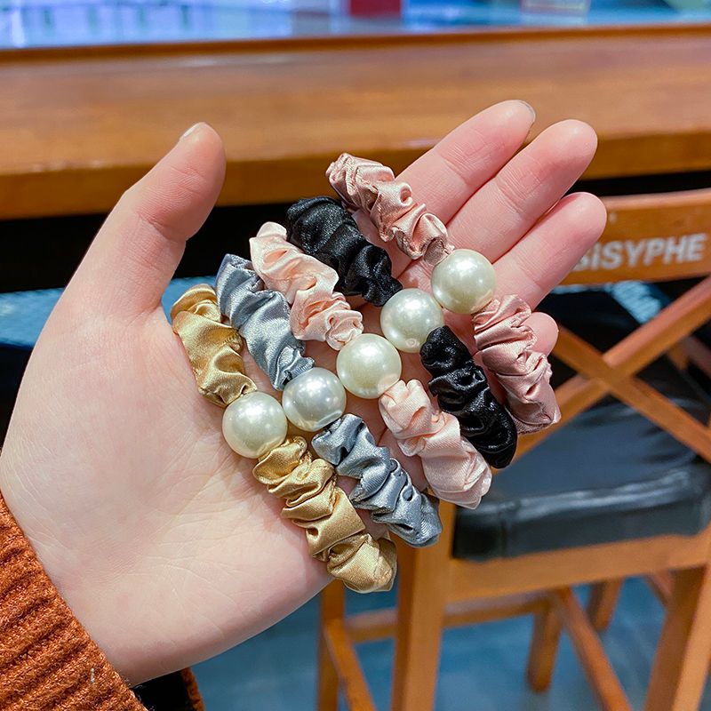 波点欧根纱网纱蝴蝶结珍珠发圈韩版ins风甜美清