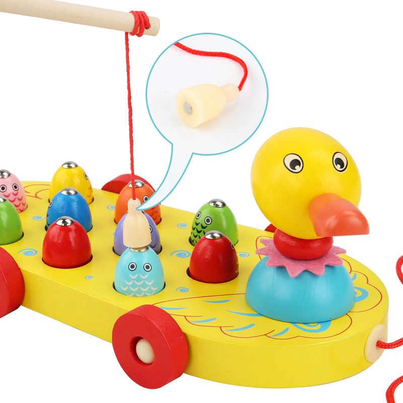 The duckling and kitten fishing model is designed with a strong magnetic force, making it convenient for children to fish. The animal-shaped trailer is designed with bright colors and enhanced three-dimensional effect details Picture