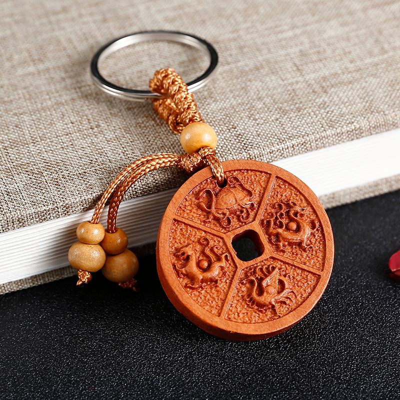 Flat keychain four-sided divine beast talisman