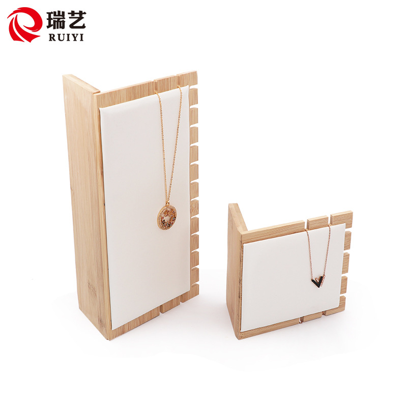 批发竹木项链展示架吊坠手链展示架皮革实木首饰展示道具白底实物图