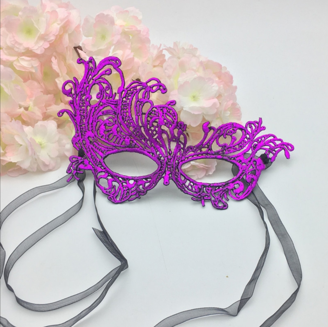 MJ-202化妆舞会紫色蕾丝面具半脸女 万圣节cos派对道具成人定型镂空眼罩面纱详情图3