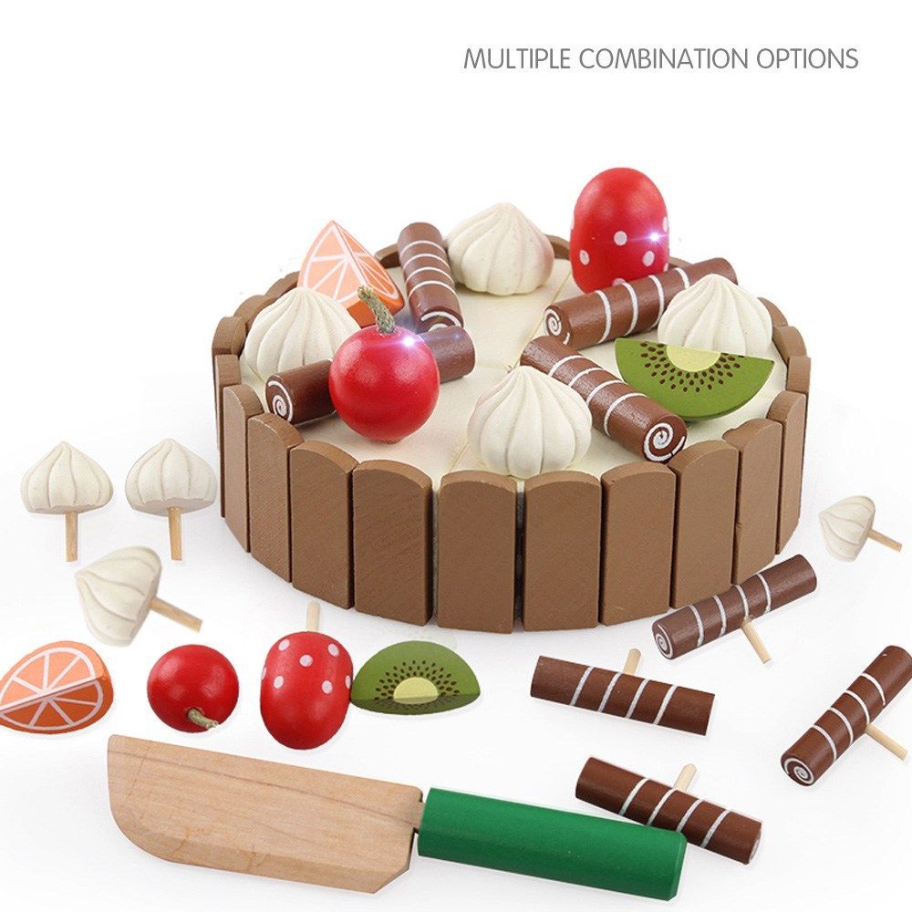 Lok wood invisible magnetic cut see mini cake children cut joy simulation toy baby play house full figure