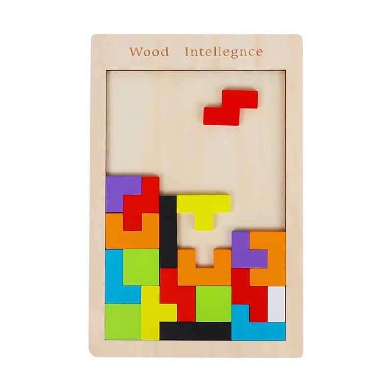 A 2-3-4-year-old boy and girl building block 3D Tetris wooden toy is a children's intellectual development game detail image 2