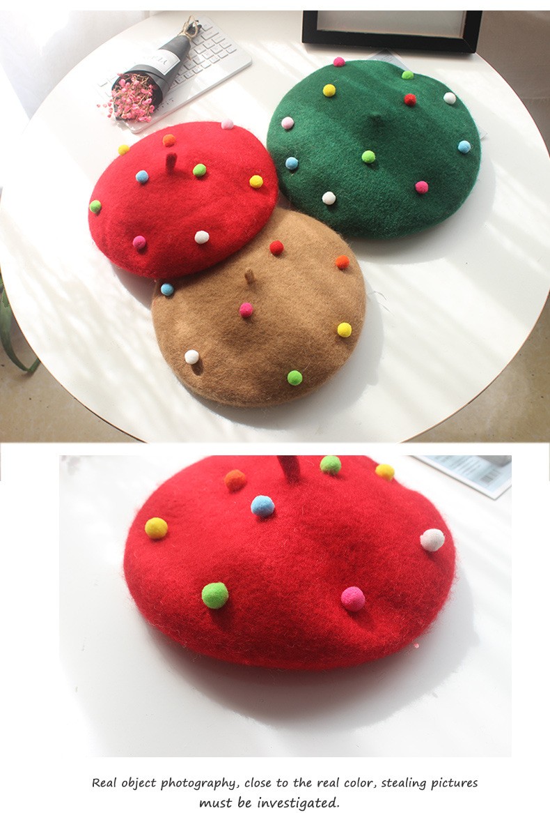 Parent-child wool felt colored ball Bailey children's hats, soft-brimmed cartoon fisherman hats, children's hats available in various sizes detail image 3