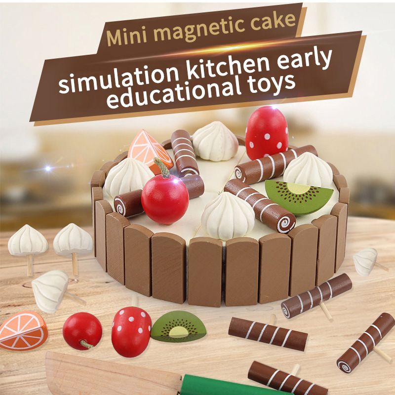 Lok wood invisible magnetic cut see mini cake children cut joy simulation toy baby play house Specification drawing