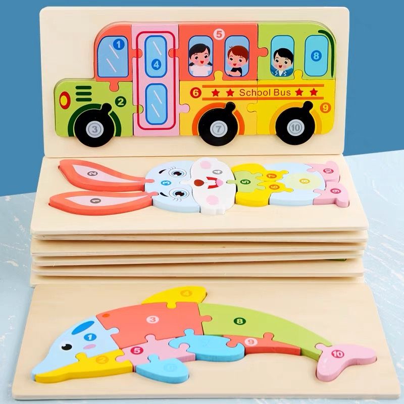 Wooden large snap-on assembly jigsaw puzzles for infants and children aged 1-2-3 to 4, early education and intelligence toys for boys and girls details Picture