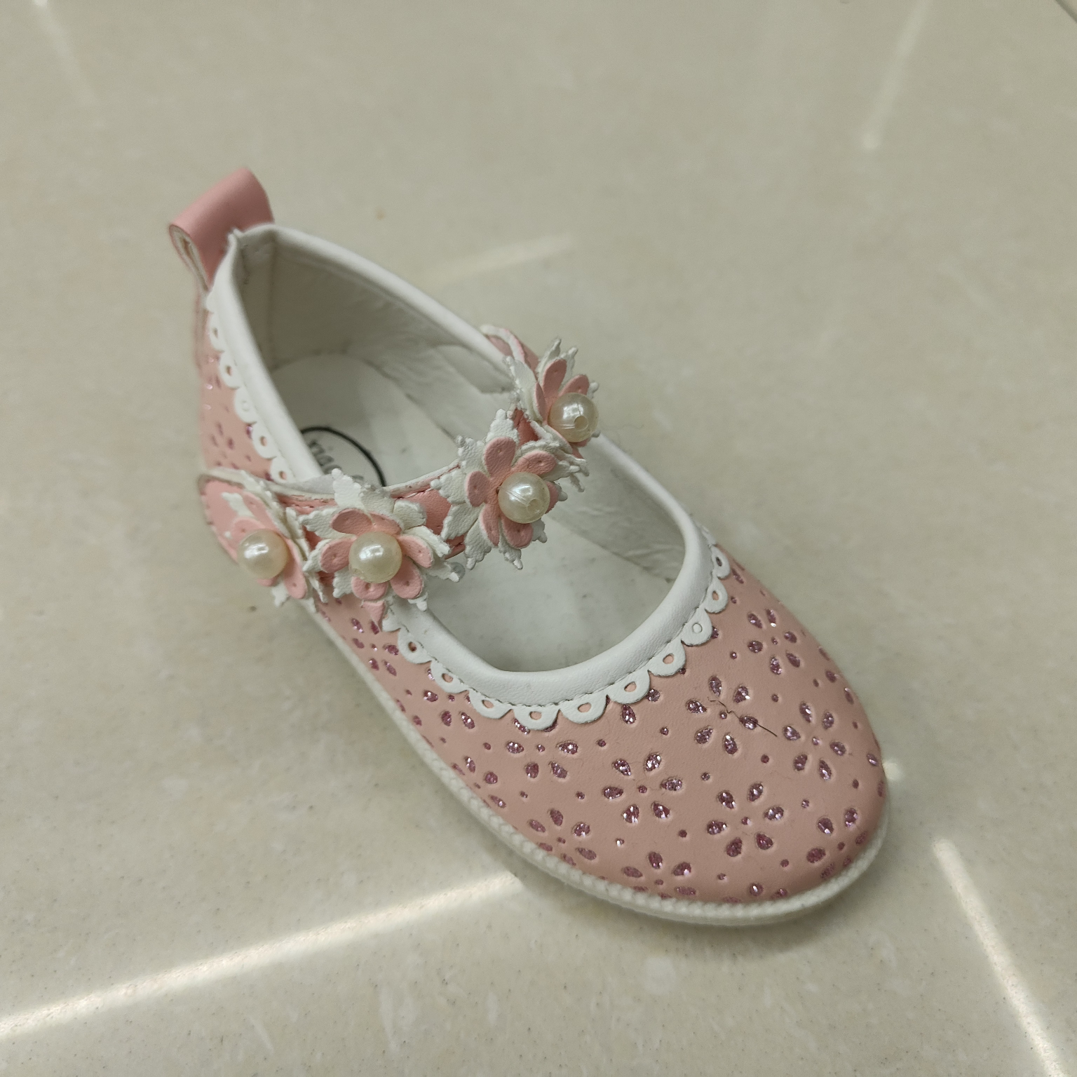 复古珍珠鞋带儿童粘带新款舒适防滑女鞋凉