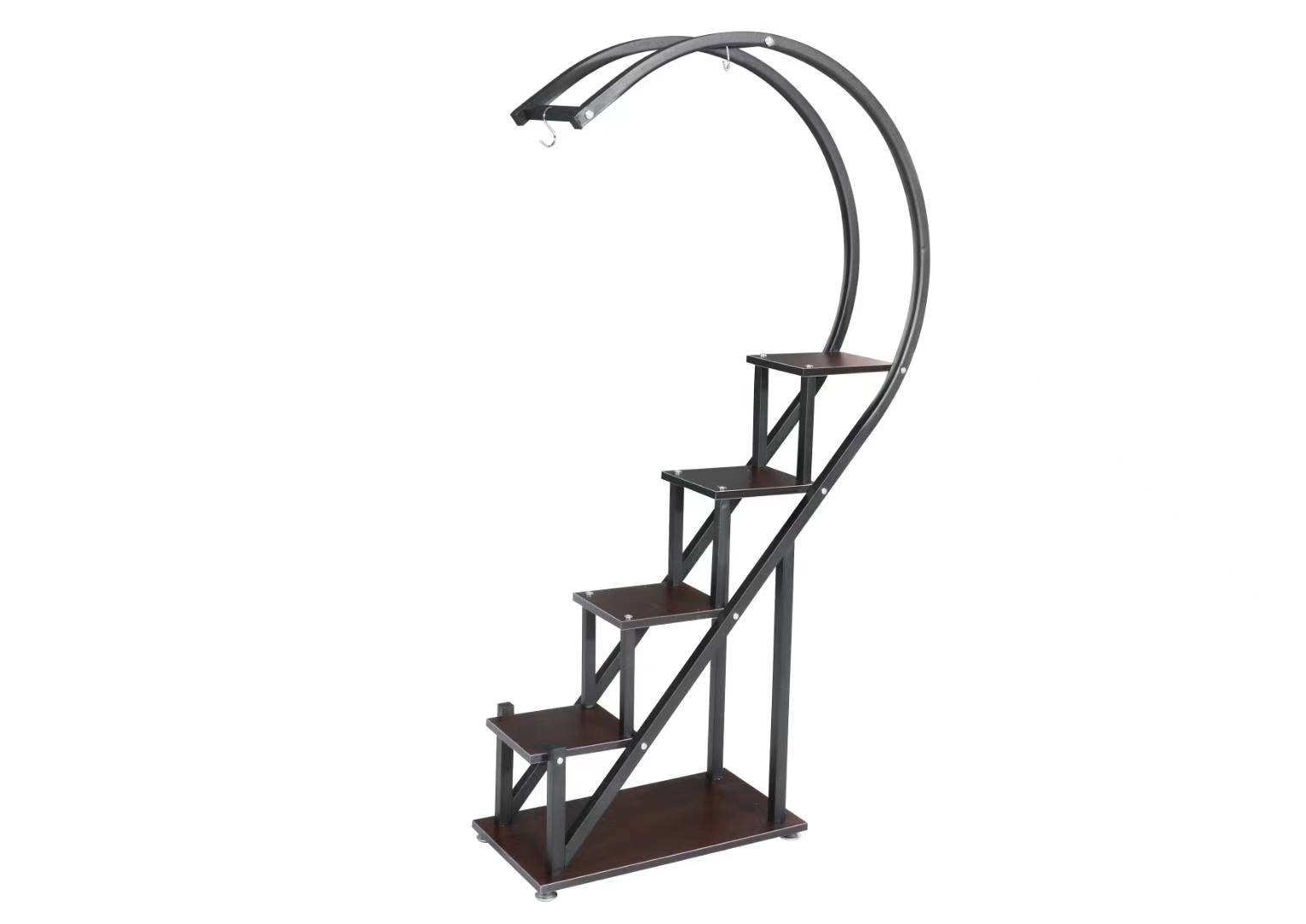 吕字家具-复古美式置物架圆形多层花架铁艺实木花架鸟笼客厅卧室详情1