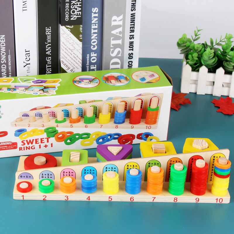 This is a newly designed and crafted wooden toy, a donut number column game, an educational and educational game for parents and children
