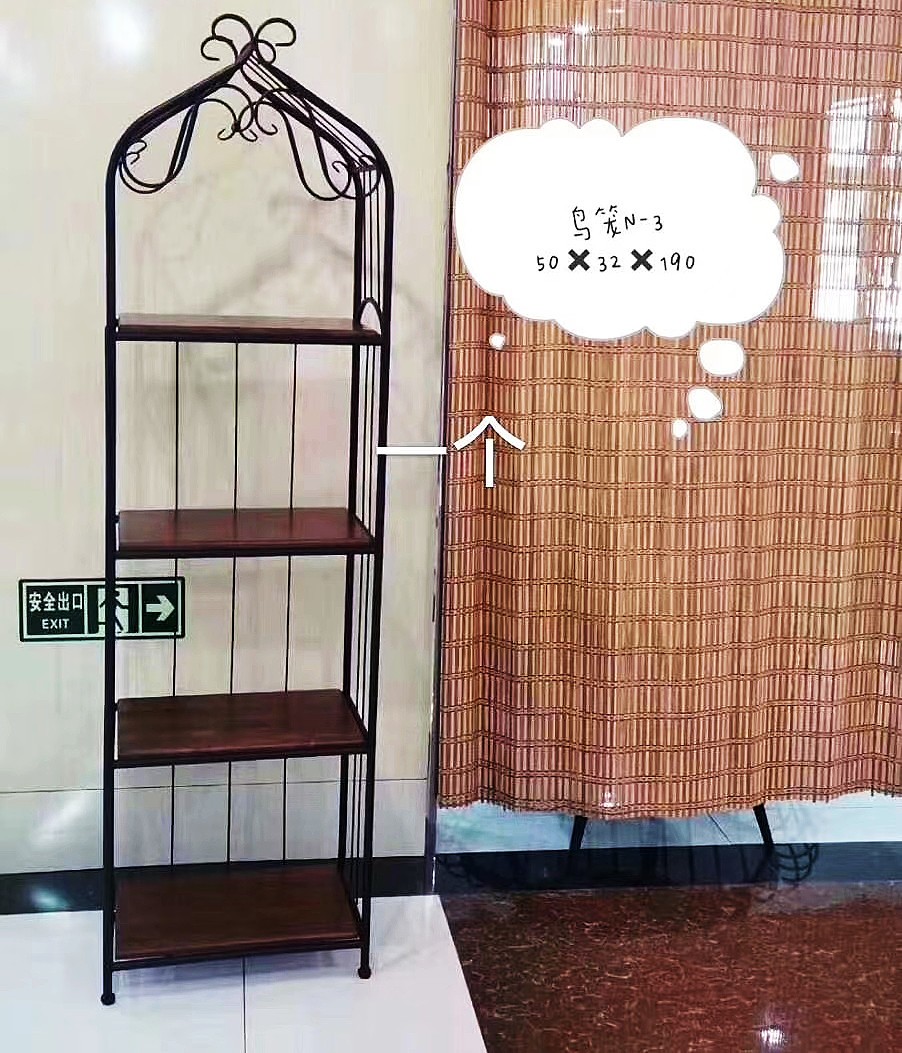 吕字家具-复古美式置物架圆形多层花架铁艺实木花架鸟笼客厅卧室详情9