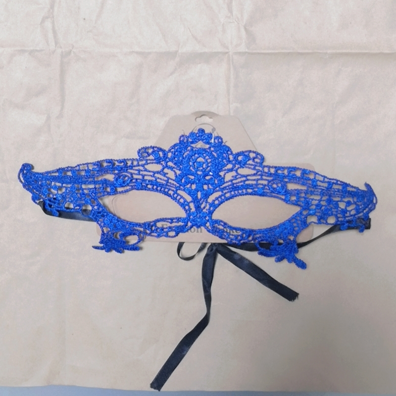 MJ-302化妆舞会蓝色蕾丝面具半脸女 万圣节cos派对道具成人定型镂空眼罩面纱图