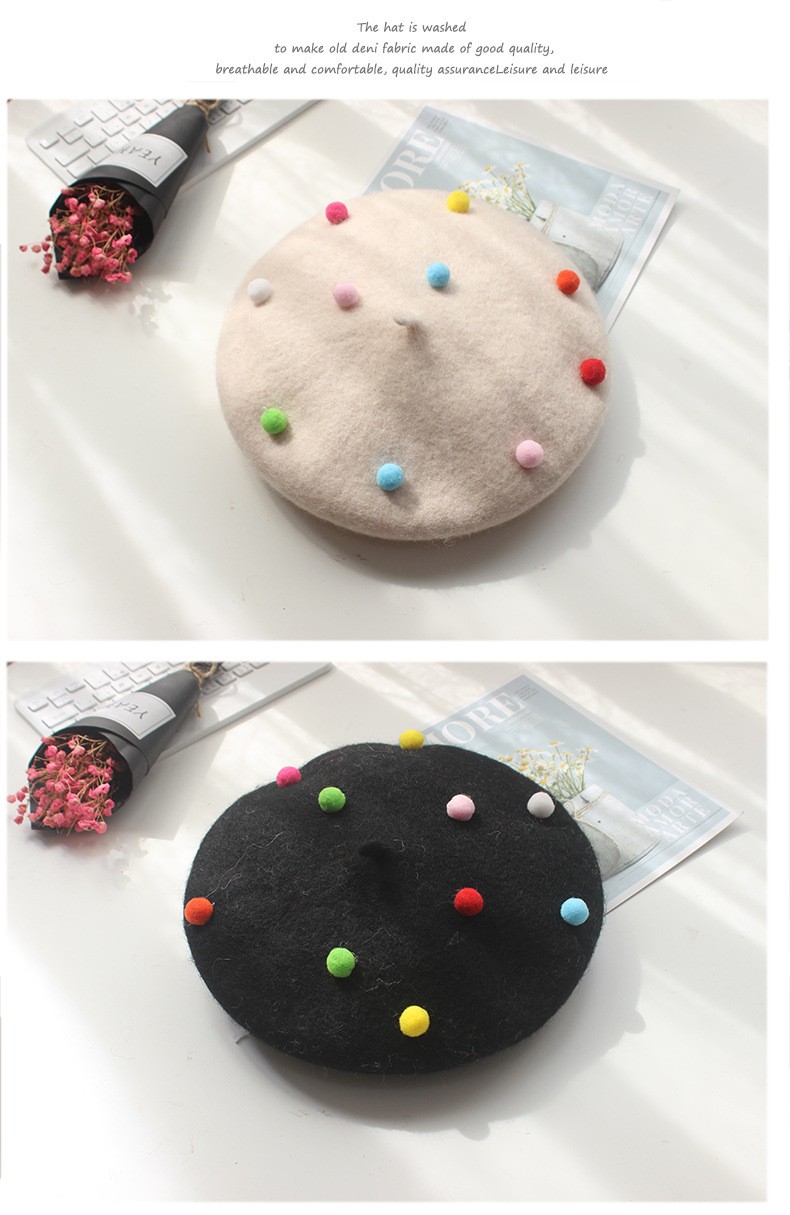 Parent-child wool felt colored ball Bailey children's hats, soft-brimmed cartoon fisherman hats, children's hats available in various sizes detail image 9